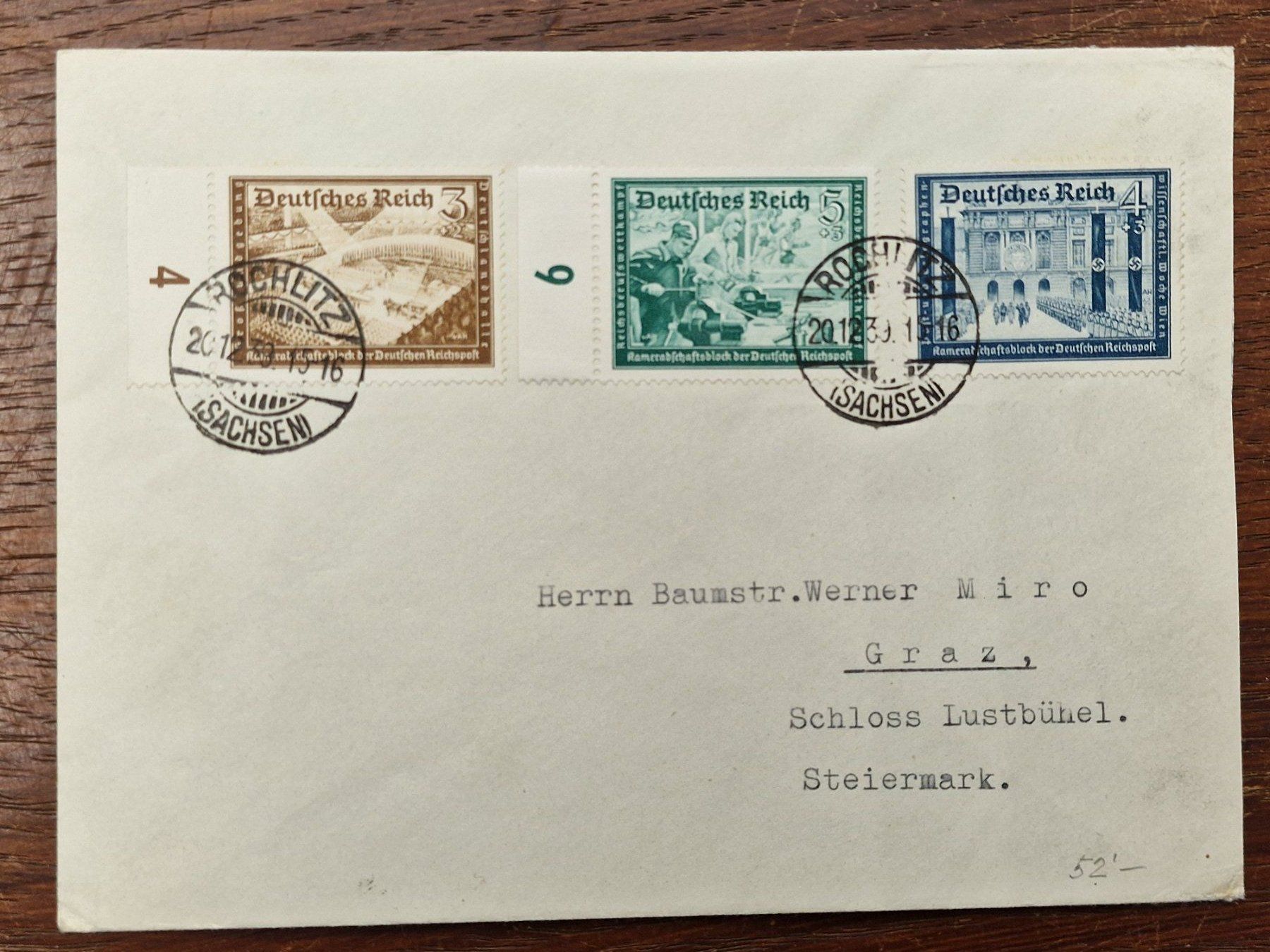 Tutti i francobolli: Reichspost - Rochlitz nach Graz 20.12.1939 – Usato da Aesch LU venduto da briefmarken.uray