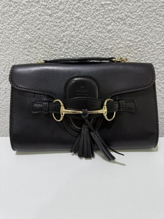 Gucci Emily Handtasche Crossbody Schulter Leder Schwarz Gold