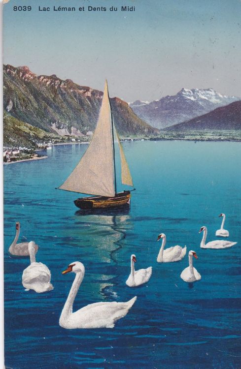 Photochromie Vintage Du Lac Léman – Barque Sur L’eau – Épreuve Ancienne Vers 1893 – Format 17x22 Cm