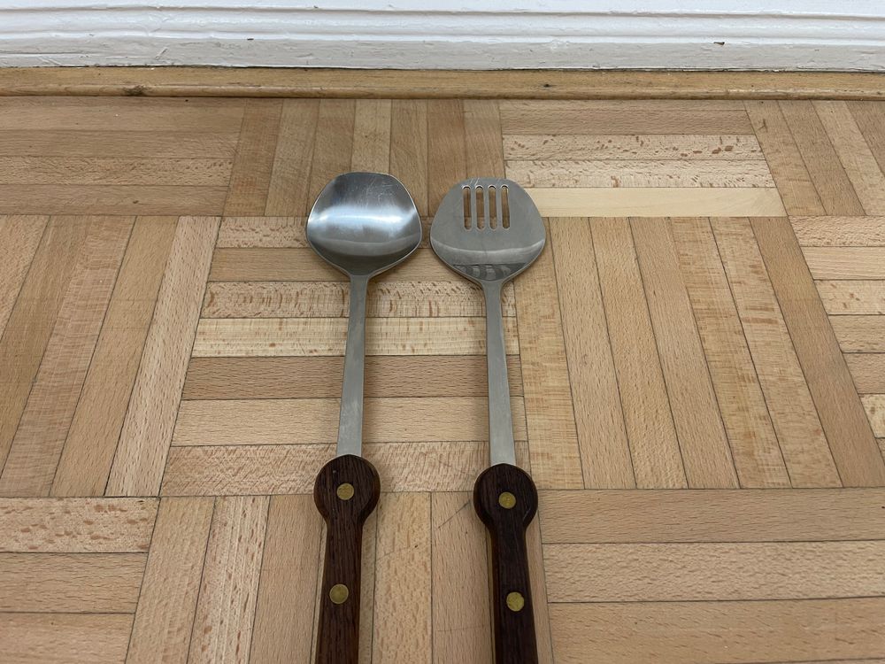 TUPMFG 30cm Edelstahl Salatbesteck Roségold - Servierlöffel & Gabel Set