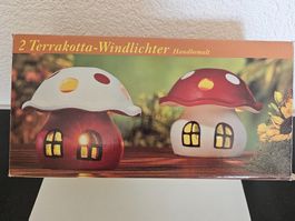 Garten Dekoration 2 Stk, Terrakotta-Windlichter Handmemahlt