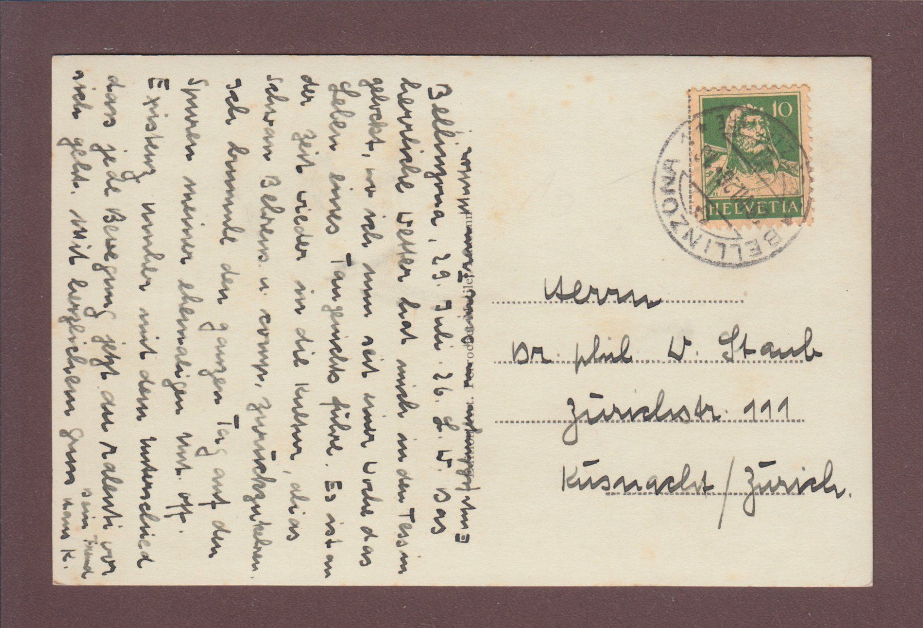 Cartoline postali: BELLINZONA - 3 Castelli - 1926 – Usato da Pully venduto da nicecards 1