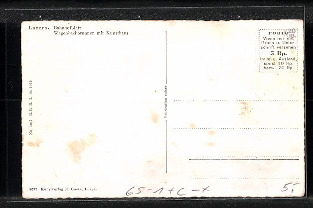 Cartoline postali: Luzern, Bahnhofplatz mit Wagenbachbrunne – Usato da Berlin venduto da bartko-reher 1