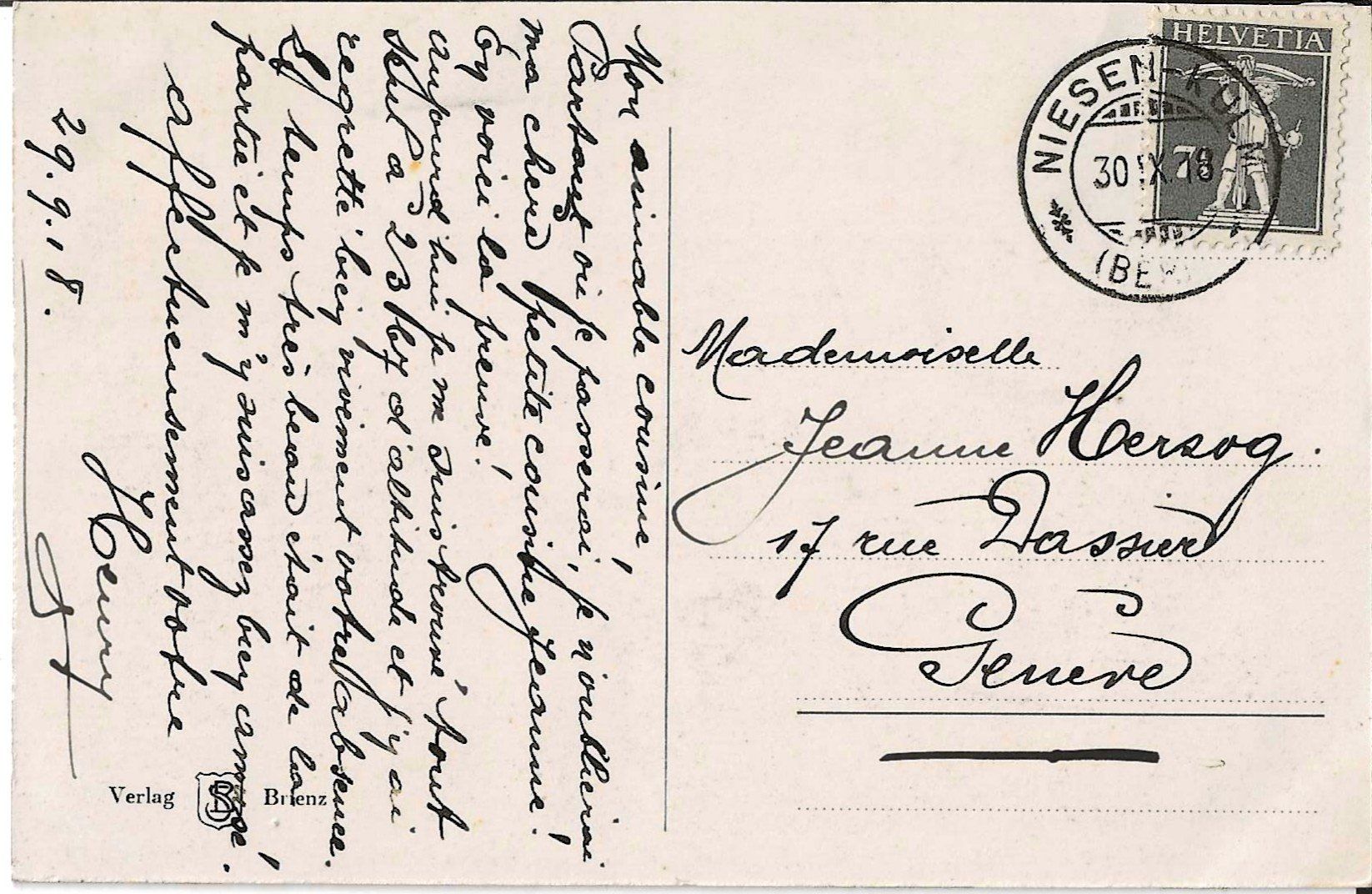 Cartoline postali: Niessen-Kulm 1918 – Usato da Zürich venduto da Philacat11 1