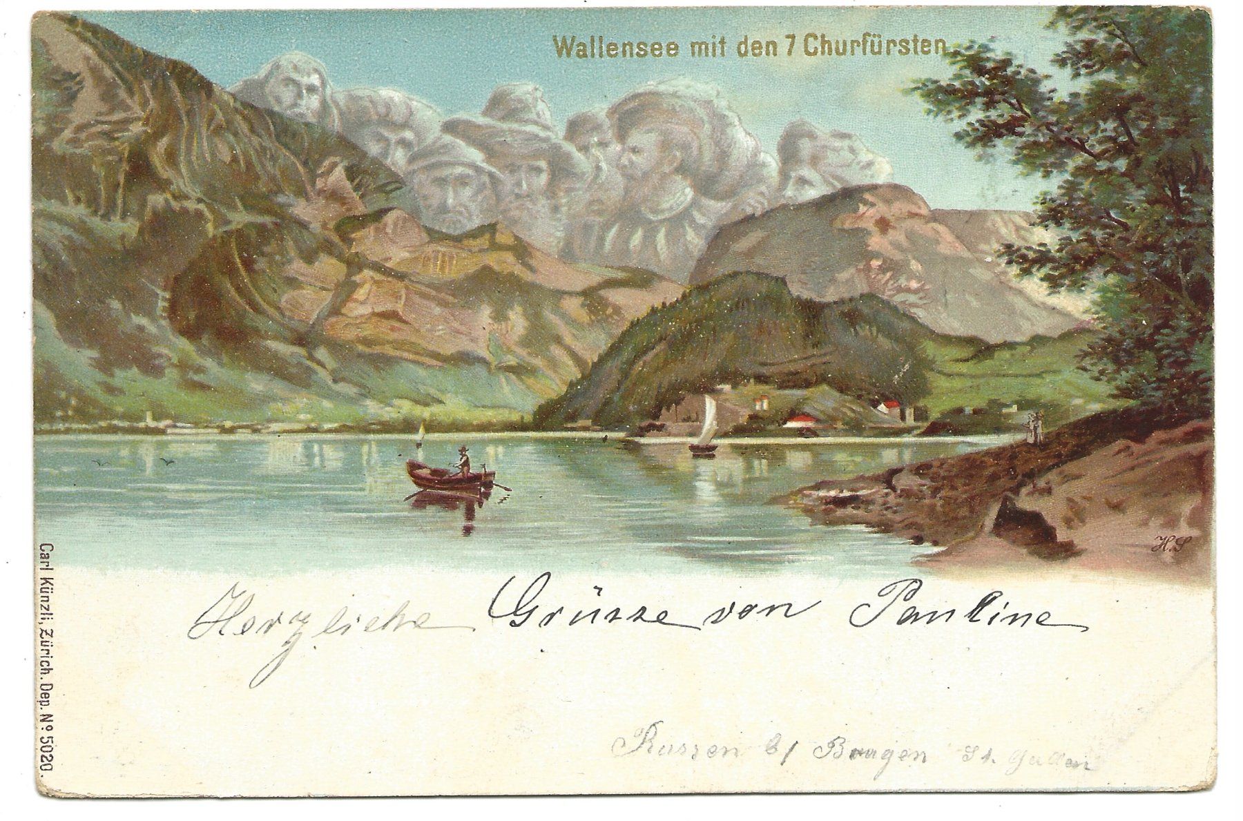 Cartoline postali: Berggesicht - Walensee mit 7 Churfirsten - uralte Litho 1899 – Usato da Engelburg venduto da Cartophil