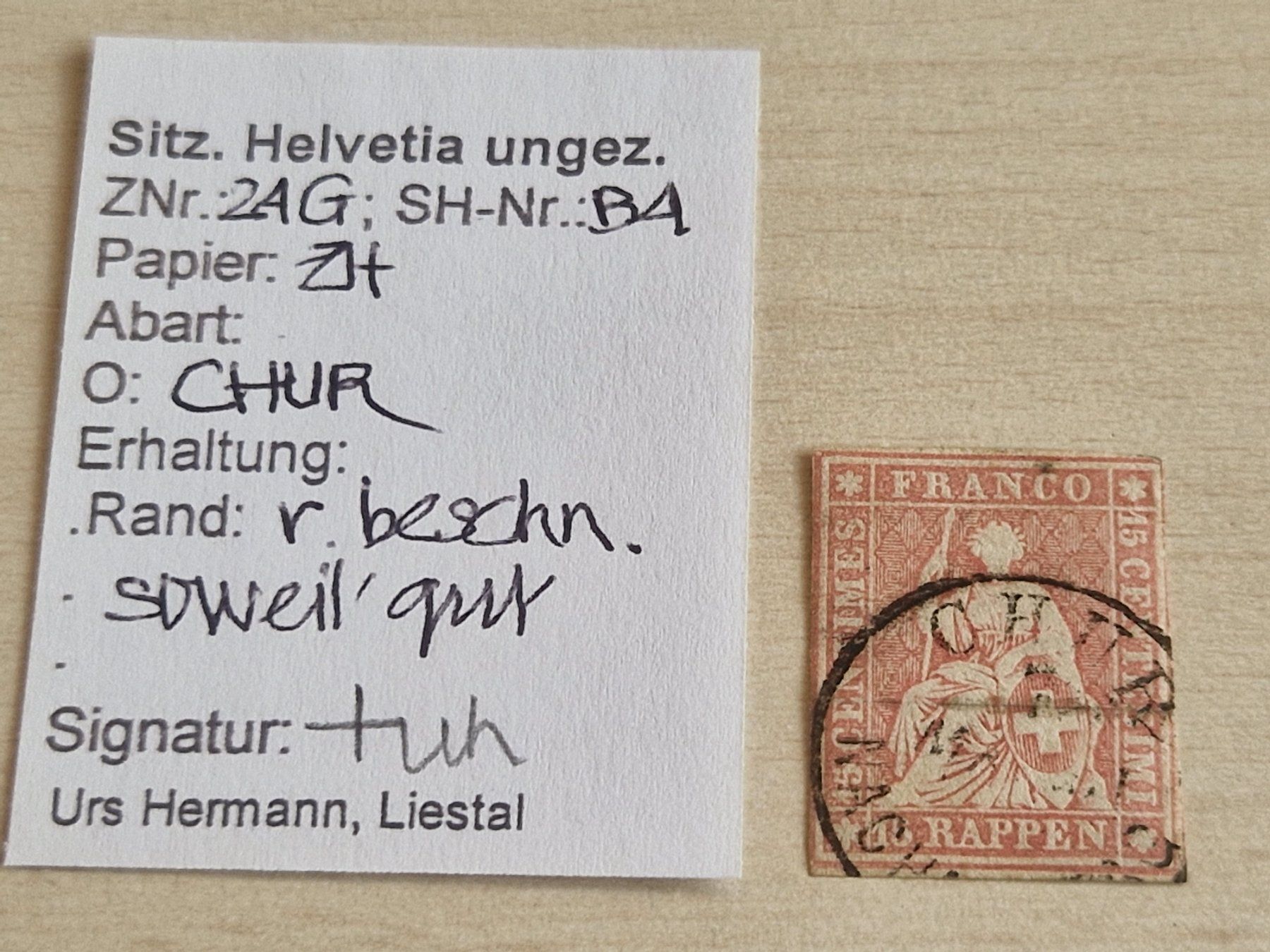 Tutti i francobolli: Strubel 24G, signiert, CHUR, ab 1.- – Usato da Burgdorf venduto da Glossy01