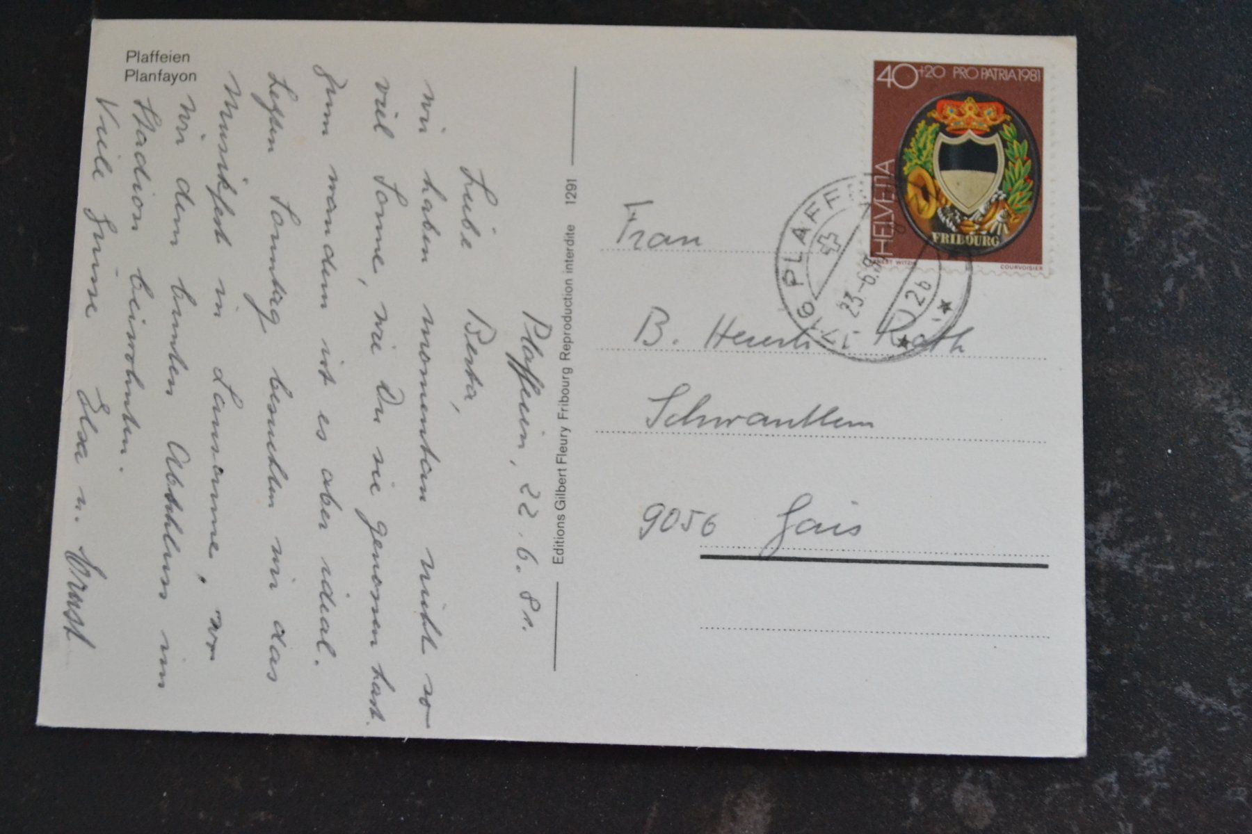 Cartoline postali: AK Pflaffeien FR – Usato da Beinwil am See venduto da kajak55 1