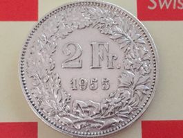 2 Franken 1955 -vz, nur 1,032 Mio!