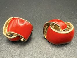 Vintage emaillierte rote Ohrringe elegante 80er Jahr