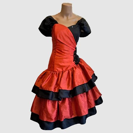 Sommerkleid Vintage rot schwarz Gr. S / 36 Tanzkleid Rüschen