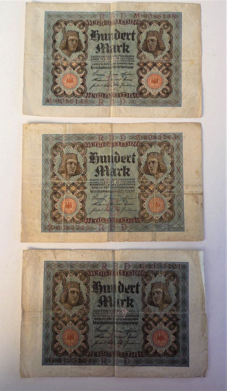 Banconote: 3 x 100 Mark Reichsbanknote – Usato da Rafz venduto da Sonnenblume305