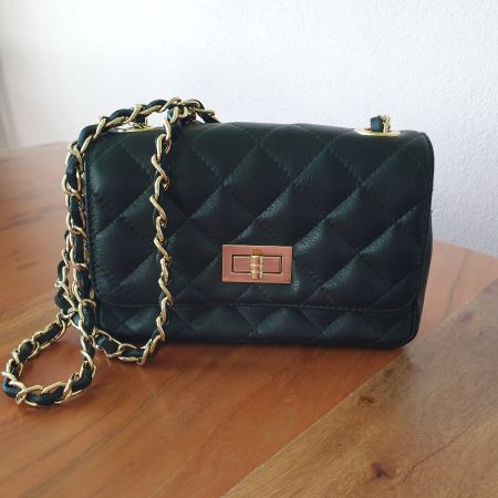 Stepptasche schwarz/gold, Echtleder
