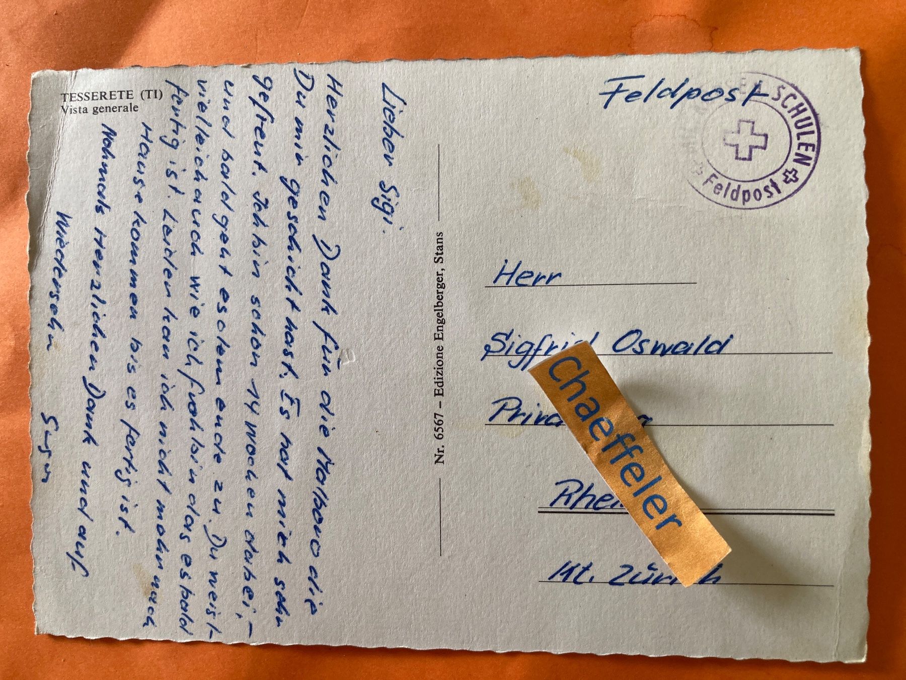 Cartoline postali: Tesserete (TI) Vista generale. FELDPOST – Usato da Zürich venduto da Chaeffeler 2