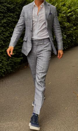 Hackett London Linen Suit Anzug Gr. 46 grau-blau  👔✨