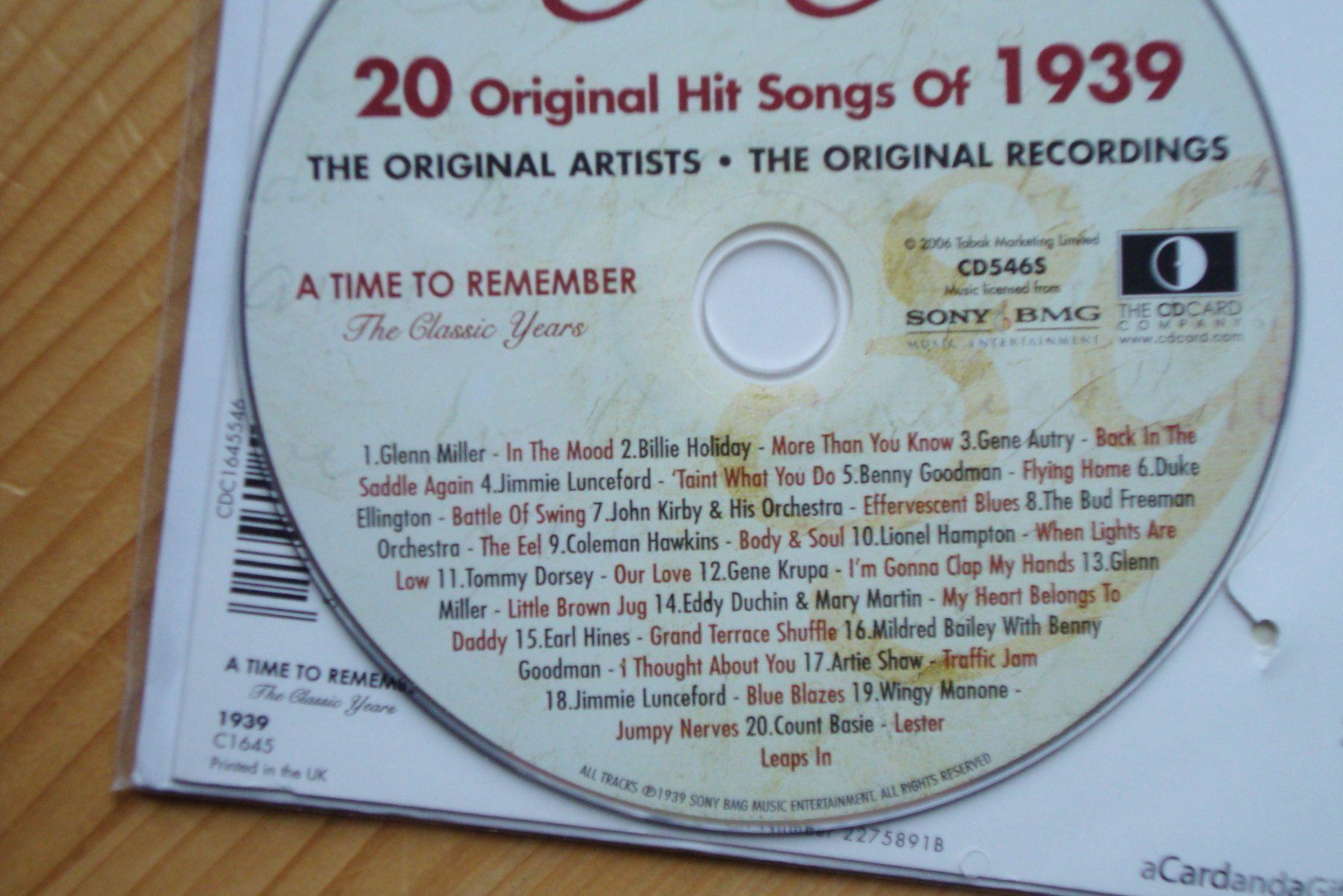 CD: Geburtstag? 20 ORIGINAL HITS 1939 – Usato da Bern venduto da carola31 1