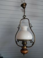 Suspension en laiton bois verre blanc -  Deckenlampe