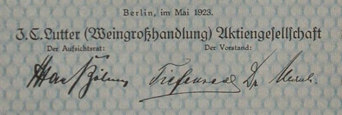 Dokumente: J.C. Lutter (Weingrosshandlung) AG, Berlin - 1923 – Gebraucht aus Solothurn von Sgasche 1