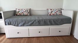 Lit banquette 2p (struct + matelas), blanc 80x200 cm