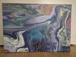 Unikat Acryl Pouring Leinwand Bild, Weg / Gletscher, 70x50