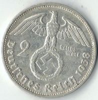 Münze Deutschland DR 3.Reich HINDENBURG  2 Reichsmark 1938 G