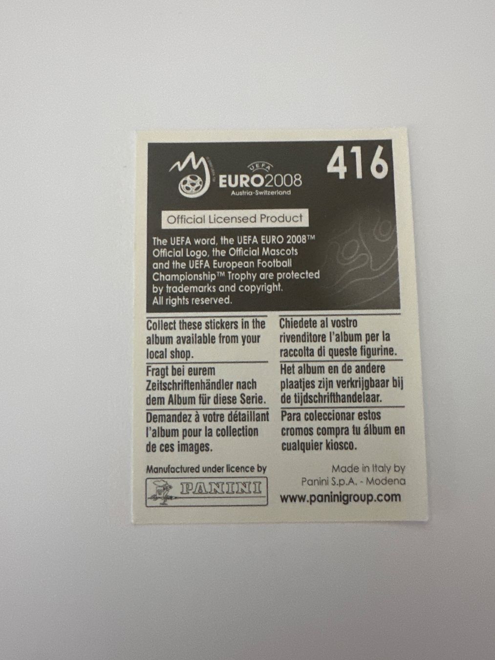 Panini Cartes à collectionner: Panini UEFA EM 2008 Sticker - Nr. 416 – D'occasion à Sulz AG par DealWerk 1
