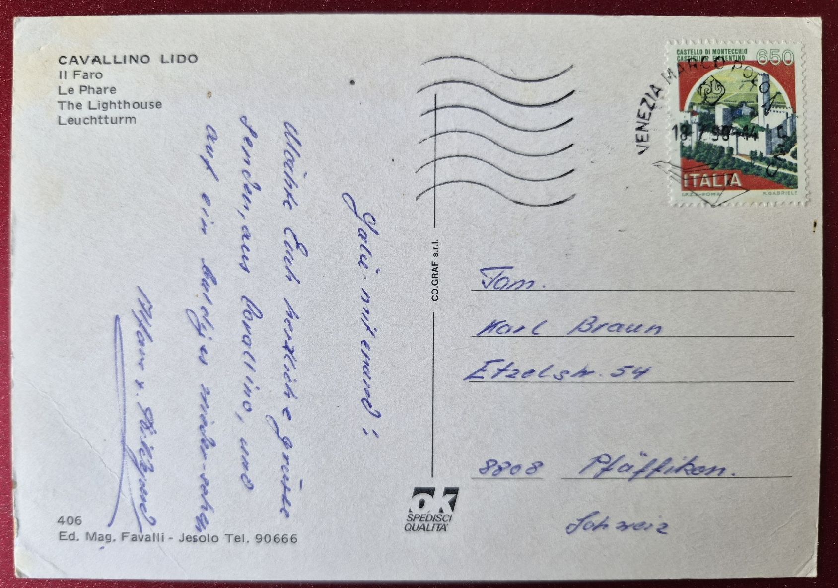 Ansichtskarten: Cavallino Lidio Leuchtturm 1990 – Gebraucht aus Melchnau von Arthurius 1