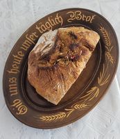 Antiker Brotteller Holz "Gib uns heute unser täglich Brot"