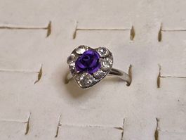 Bague Argent Coeur Violet, Ajustable