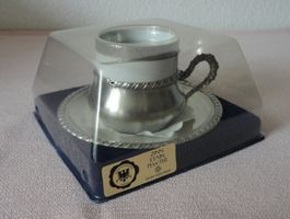Porzellantasse/Tassenhalter+Teller Feinzinn Swiss Hand Made