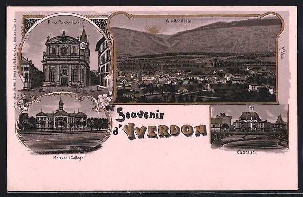 Cartoline postali: Litho Yverdon, Place Pastalozzi, Caserne – Usato da Berlin venduto da bartko-reher