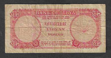Banknoten: Libya   1/4  Pound  Gebraucht – Gebraucht aus Gordola von coinsandnotes 1