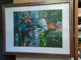 Tableau éléphant mystique signé Ernst Fuchs