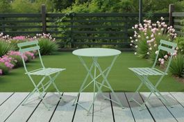 Balkonset Türkis Matt – Klapptisch + 2 Gartenstühle