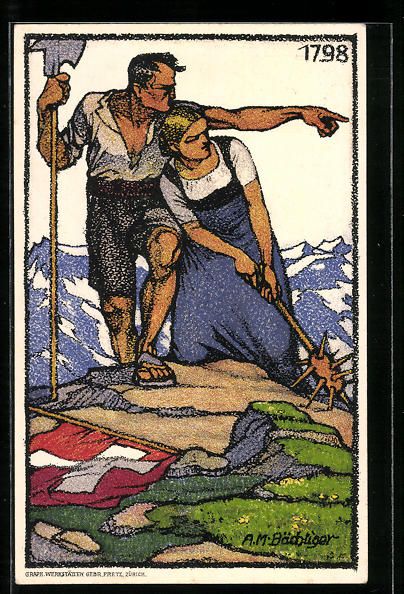 Ansichtskarten: Schweizer Bundesfeier 1913, Bauernpaar a – Gebraucht aus Berlin von bartko-reher