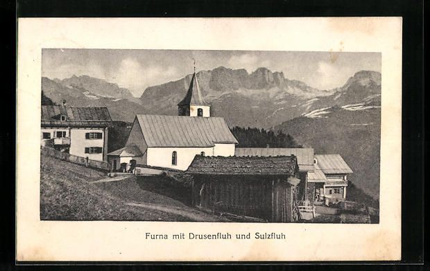 Ansichtskarten: Furna, Teilansicht mit Kirche gegen Drus – Gebraucht aus Berlin von bartko-reher