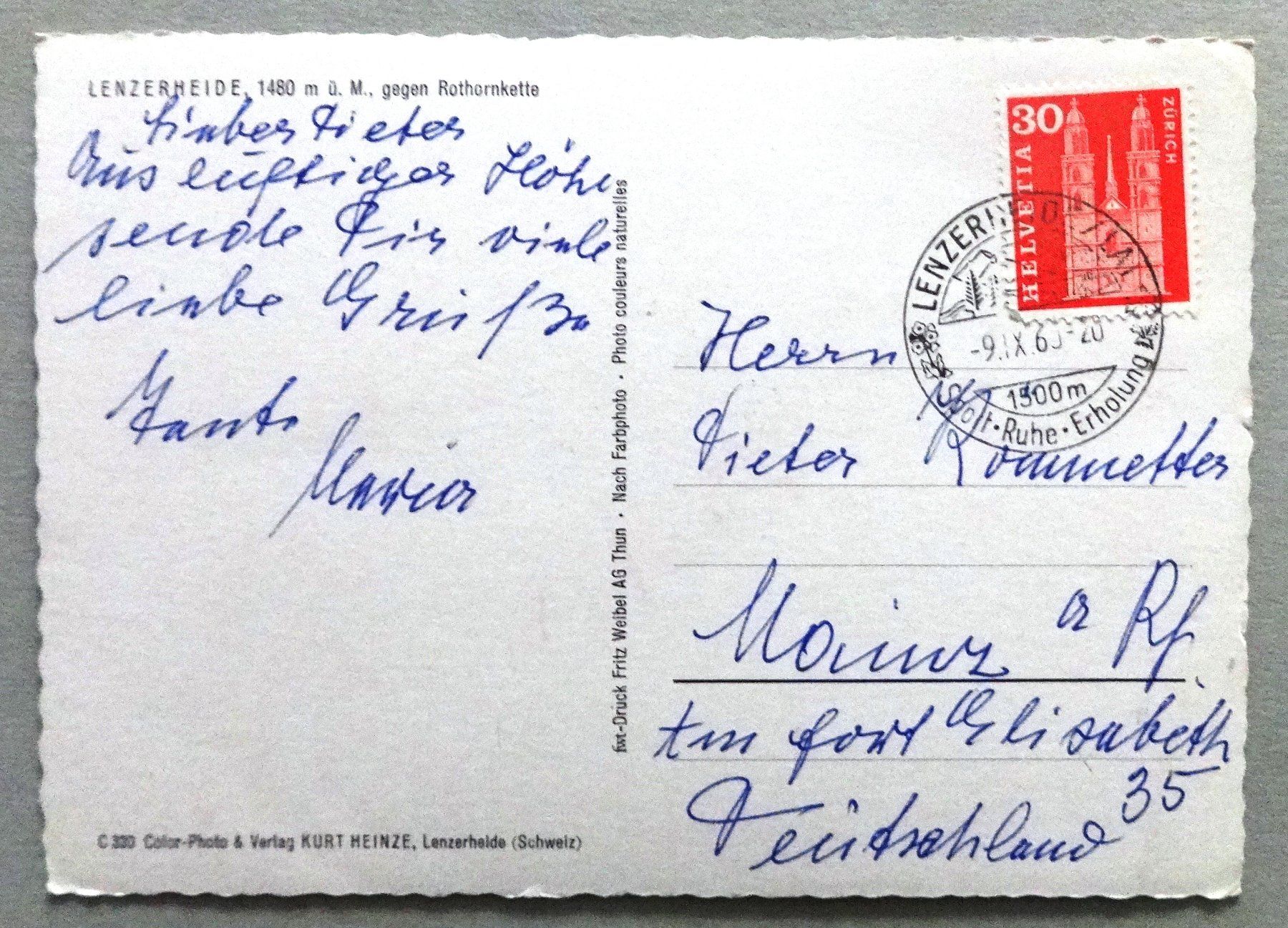 Cartoline postali: Lenzerheide, 1480 m ü.M., gegen Rothornkette – Usato da Fétigny venduto da Billy2miny 1