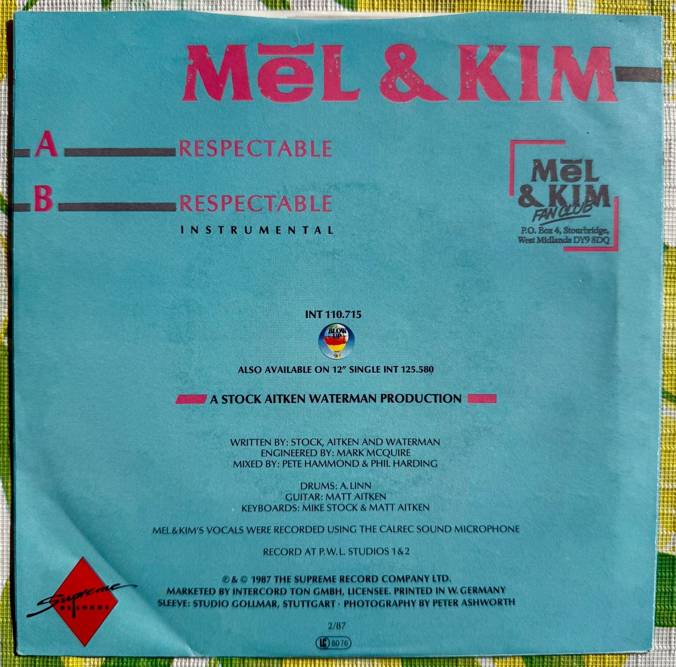 Dischi in vinile: Mel & Kim Respectable 7" Single red vinyl Erstauflage 1987 – Usato da Aarau venduto da Grogu66 1