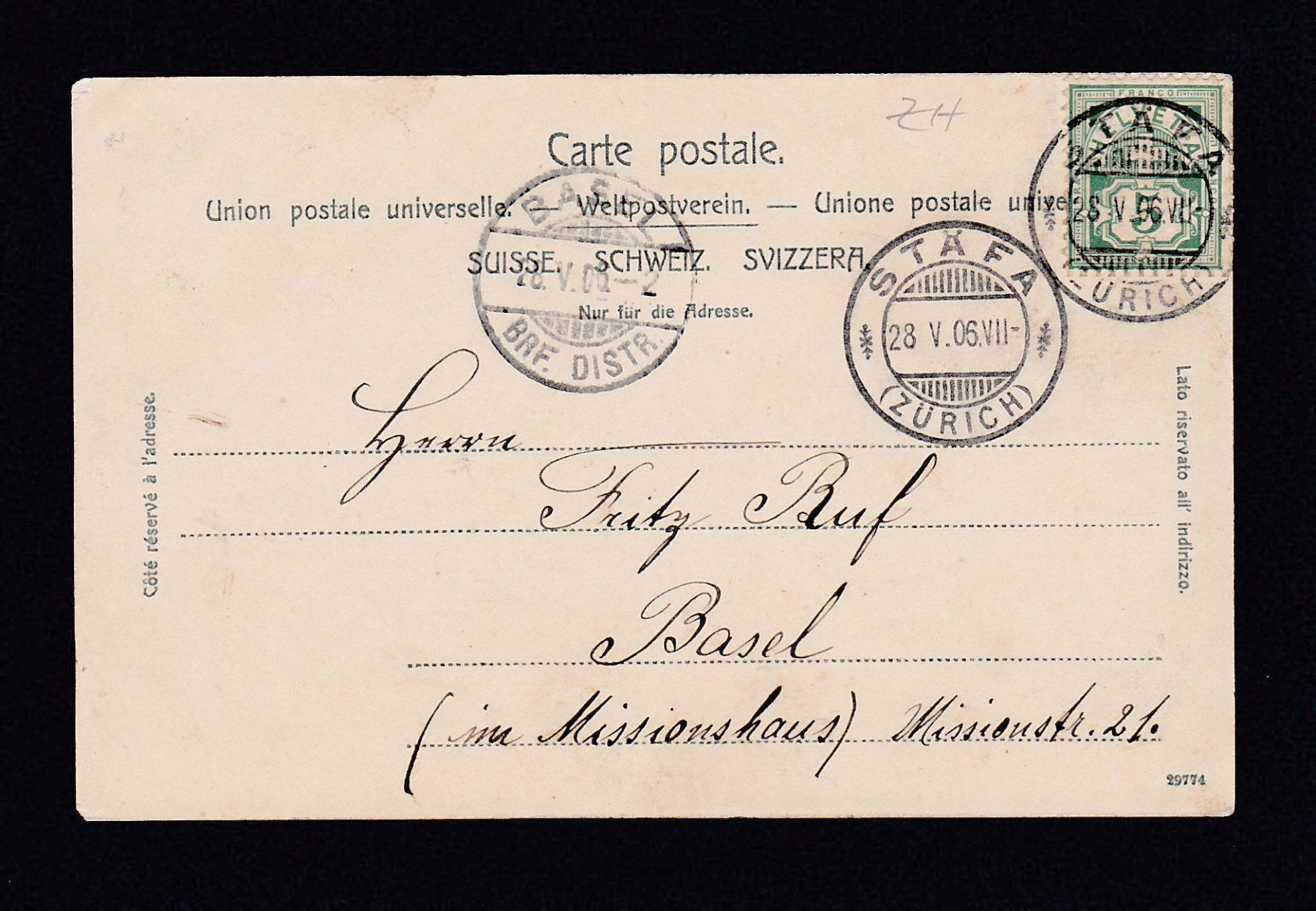 Cartoline postali: STÄFA 1906 – Usato da Reiden venduto da cinfis 1