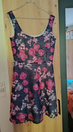 Vestito Kleid Robe AMISU tg 38 M blau Blumen Cocktail Dress