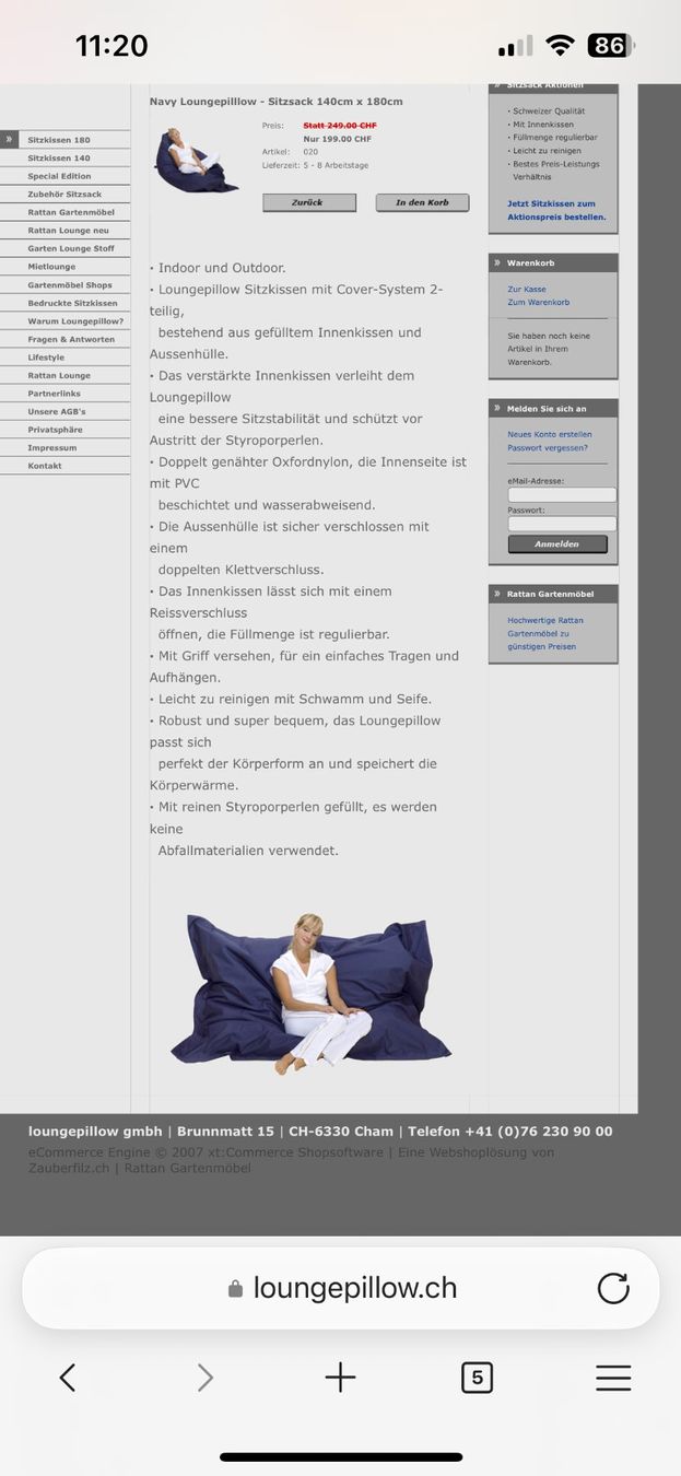 Sedie a sdraio: Loungepillow 140x180cm blau – Usato da Baar venduto da Aatina 3
