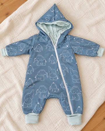 Baby-Softshell-Overall Elefanten, handmade, Gr. 62/68