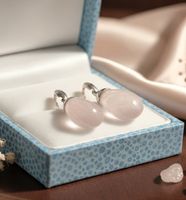Edlen Natur Rosenquarz Silber Ohrringe 925 - NEU