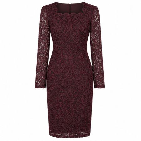 Robe midi en dentelle paisley bordeaux