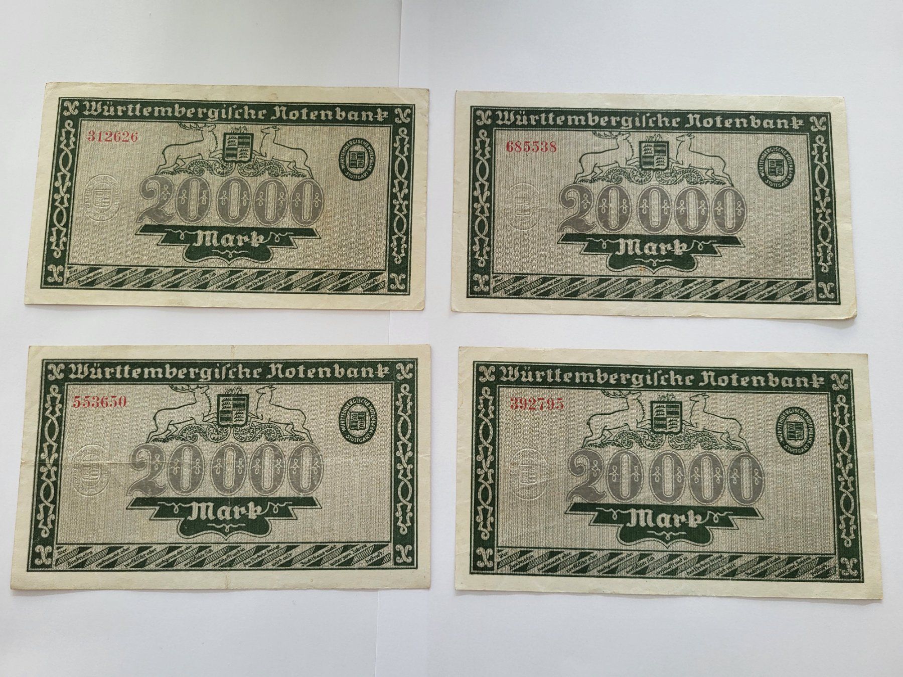 Banconote: 4x 20000 Mark 1923 Württemberg – Usato da Pravidondaz venduto da LVtik 2