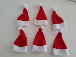 6 Mini Weihnachtsmützen rot weiss,  neu, Weihnachtsdeko