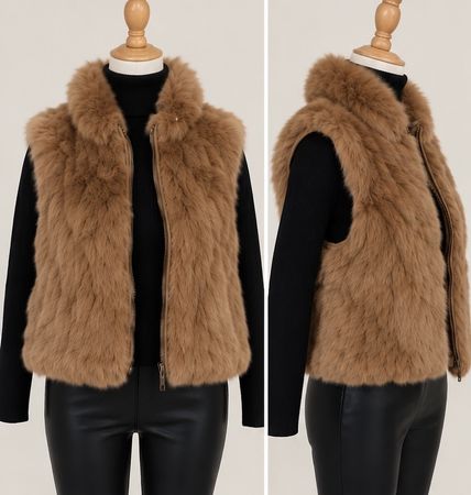 Gilet sans manches, véritable fourrure de lapin