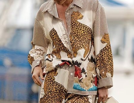 Camicia Lino Fantasia Leopardo Fiori👌tgS/M👌chic