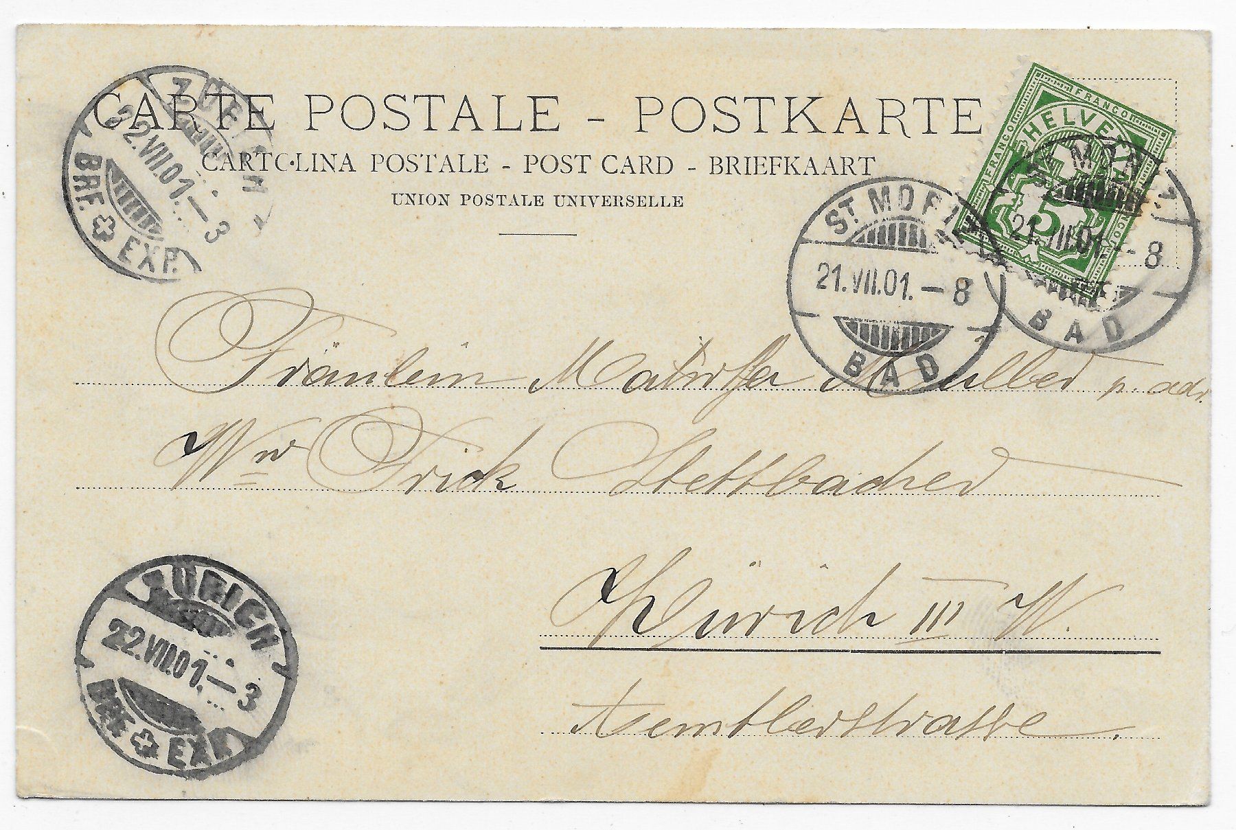 Cartoline postali: Bergpost mit Postkutsche  um 1901⨀ ST.MORITZ – Usato da Hefenhofen venduto da Richsalz 1