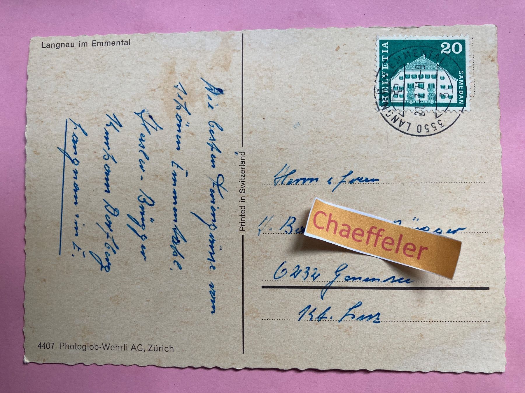 Cartes postales: 1971 Langnau im Emmental – D'occasion à Zürich par Chaeffeler 1