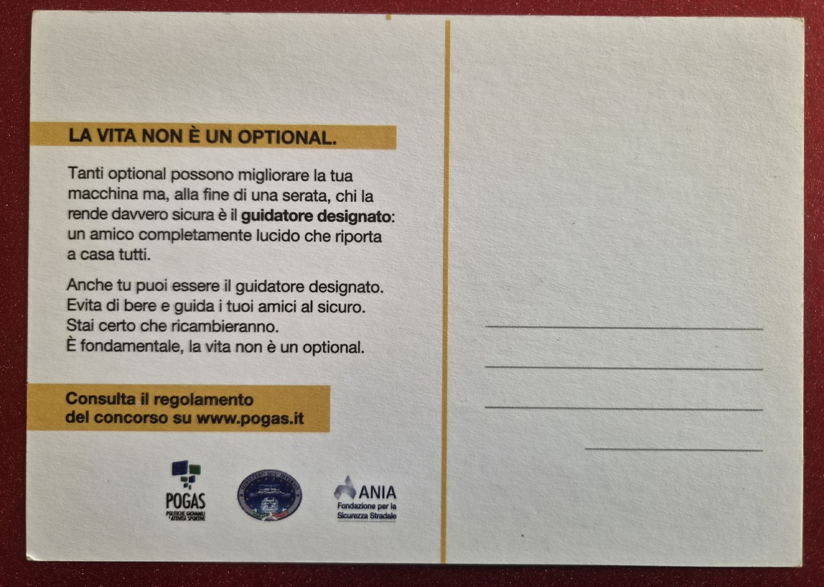 Cartoline postali: "La vita non è un optional" 2007 POGAS Neu – Usato da Melchnau venduto da Arthurius 1